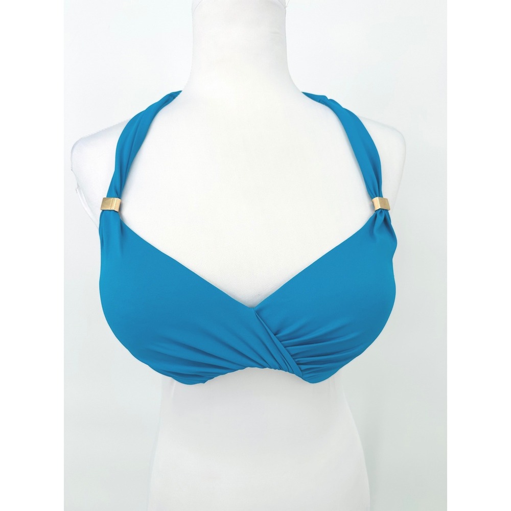 Victorias Secret Swim Bikini Top Women 34DD Blue Halter Underwired Padded Beach